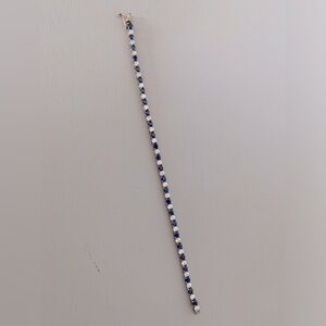 Vintage Blue & Clear Gem Silver Tennis Bracelet Costume Jewelry